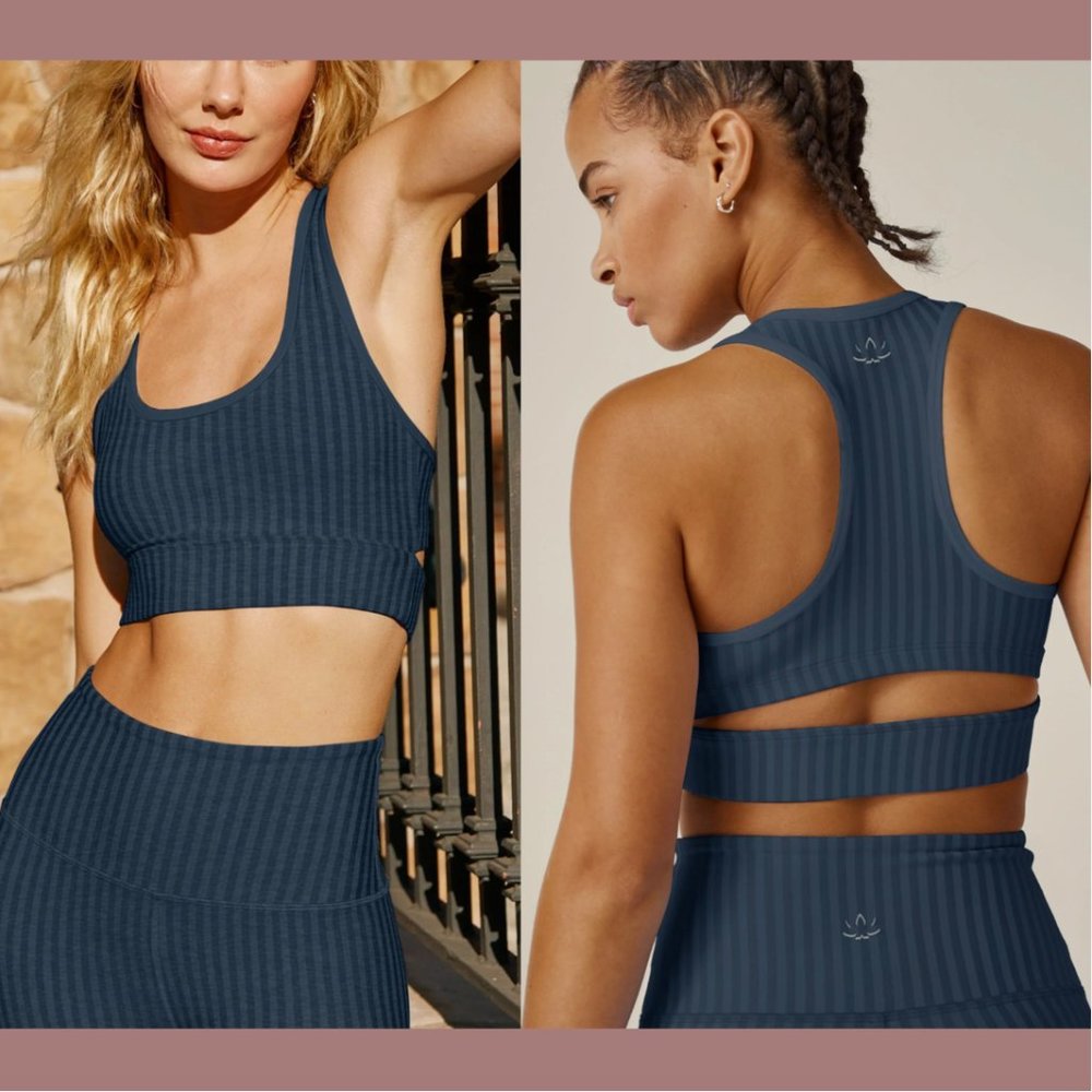 NEW $70‎ Beyond Yoga [ Large ] Striped Jacquard Work It Over Long Line Bra #6236